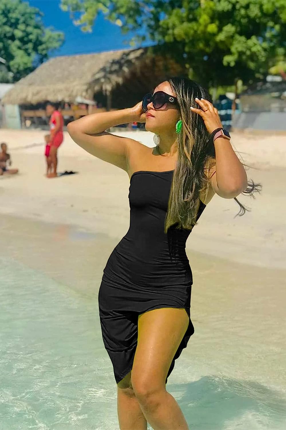 Ofenbuy Women's One Shoulder Bodycon Dress Spaghetti Strap Split Party Cocktail Dress - Image 6